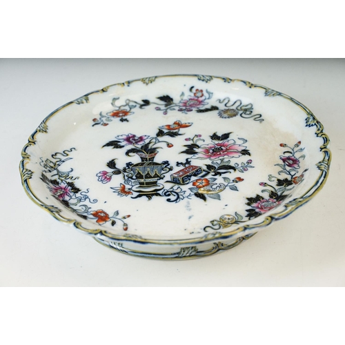 85 - Imperial Stone oriental floral decoration tureen, cake stand, large serving platter and two serving ... 