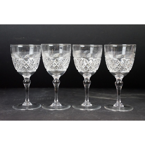 88 - Selection of cut glass wine and sherry glasses in various shapes and pattern designs.