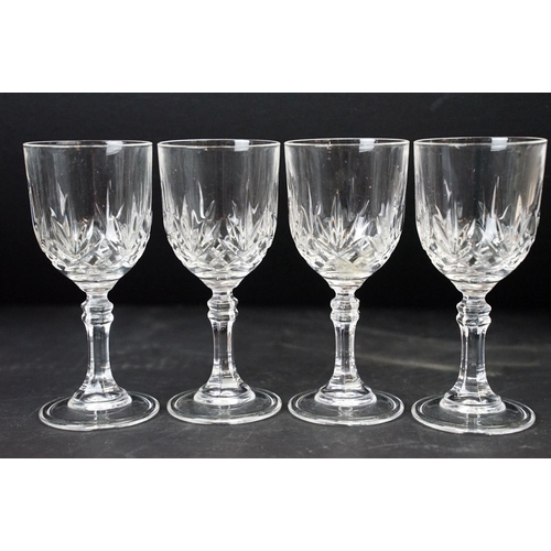 88 - Selection of cut glass wine and sherry glasses in various shapes and pattern designs.