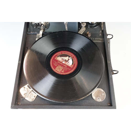 92 - 'The Salon' Decca 1930's portable wind up gramophone. No, W 44999. One 78 record included. 38cm long... 