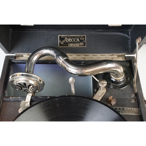 92 - 'The Salon' Decca 1930's portable wind up gramophone. No, W 44999. One 78 record included. 38cm long... 