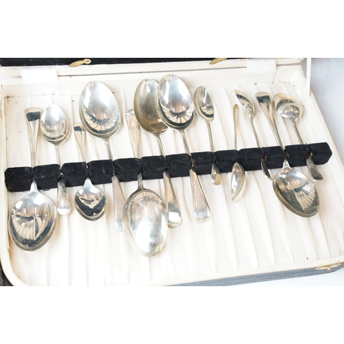 94 - Collection of assorted silver plate to include candlestick, cutlery canteen, dishes, lidded dish, co... 