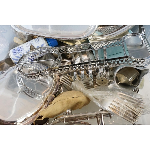 97 - Large selection of silver plated items, ornate footed terrine, serving dish, cutlery and knives, pit... 