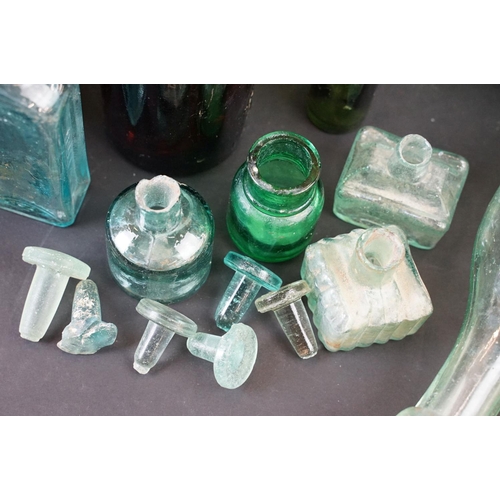 98 - Selection of Antique and Vintage glass and ceramic bottles of varying shapes and sizes, Torpedo bott... 