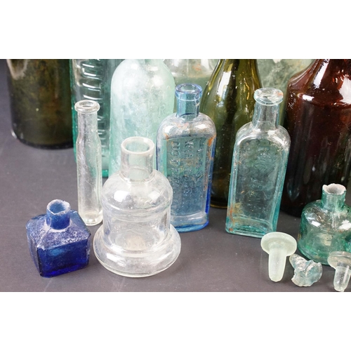 98 - Selection of Antique and Vintage glass and ceramic bottles of varying shapes and sizes, Torpedo bott... 