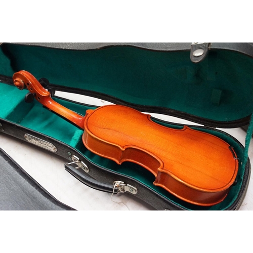 99 - Skylark brand miniature violin along with Pair of unbranded violins with bow, all in cases.