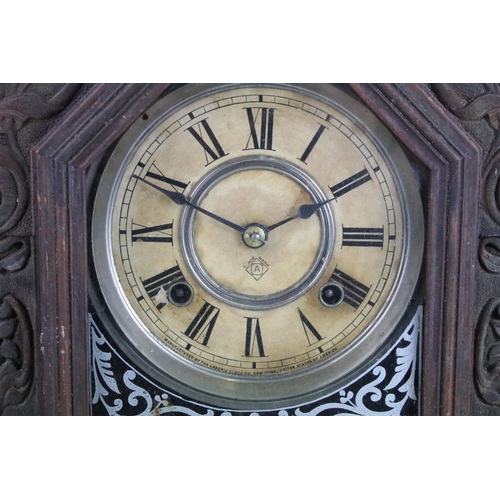 108 - Ansonia mantel Clock, manufactured by Ansonia Clock Co, New York. With decorative carved art Nouveau... 