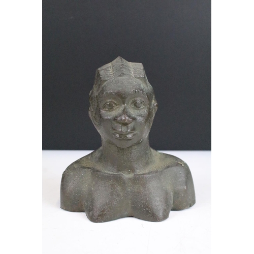 110 - Bronze bust of African woman 13.5cm high x 13cm wide.