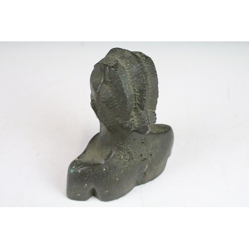 110 - Bronze bust of African woman 13.5cm high x 13cm wide.