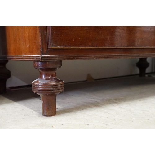 595 - 19th Century mahogany chest on chest having rounded medallion handles canted reeded corners to the t... 