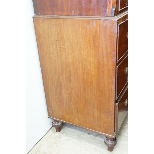 595 - 19th Century mahogany chest on chest having rounded medallion handles canted reeded corners to the t... 