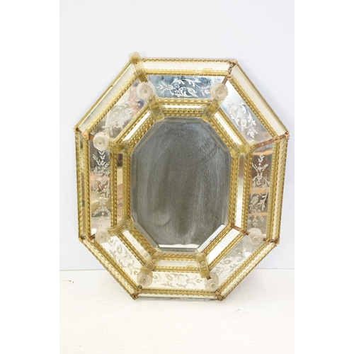 597 - 19th Century Venetian wall mirror of elongated octagonal form having bevelled glass panels with etch... 