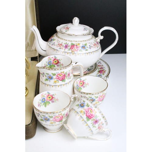 61 - Grafton China 'Malvern' tea set service with floral and gilt borders to include tea pot, coffee pot,... 