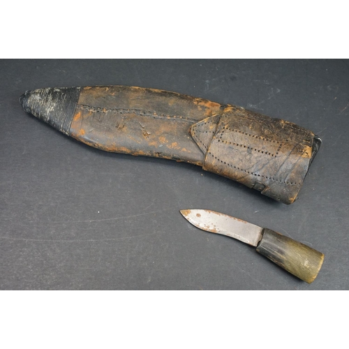 110 - A mid 20th century World War Two / WW2 era small kukri knife, fullered steel blade, two piece rivete... 