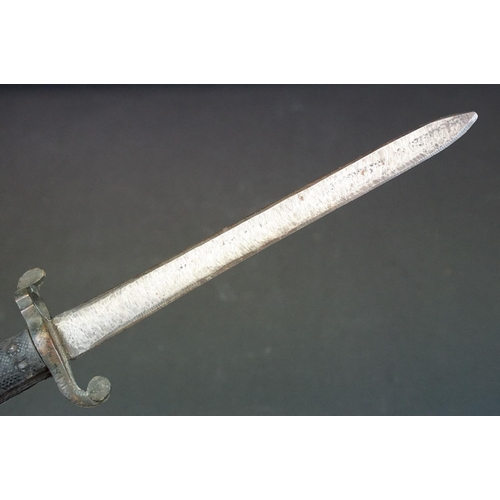 115 - A 1855 Pattern Lancaster Sword Bayonet to trench fighting knife conversion, steel blade, brass bird ... 