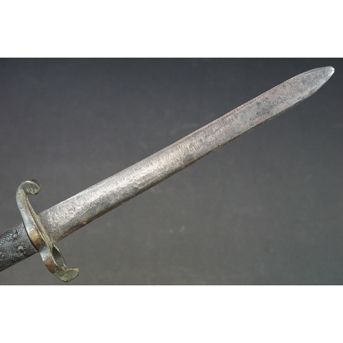 115 - A 1855 Pattern Lancaster Sword Bayonet to trench fighting knife conversion, steel blade, brass bird ... 