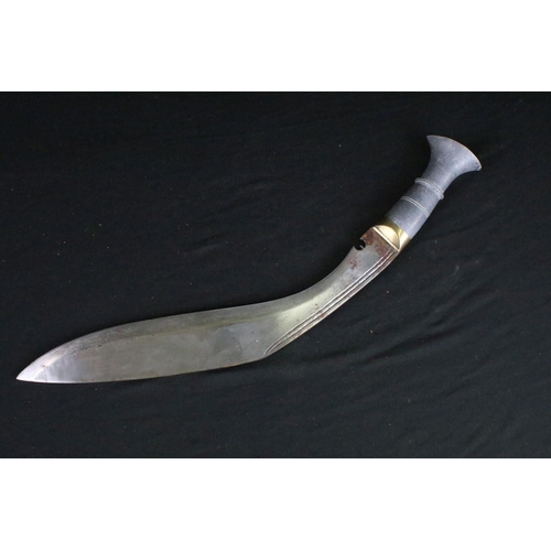 120 - A World War Two / WW2 era Gurkha Kukri knife, steel fullered blade, aluminium handle with brass fitt... 