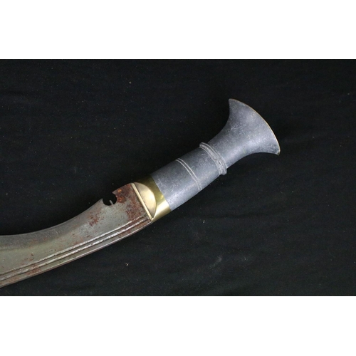 120 - A World War Two / WW2 era Gurkha Kukri knife, steel fullered blade, aluminium handle with brass fitt... 