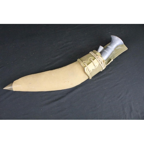 120 - A World War Two / WW2 era Gurkha Kukri knife, steel fullered blade, aluminium handle with brass fitt... 