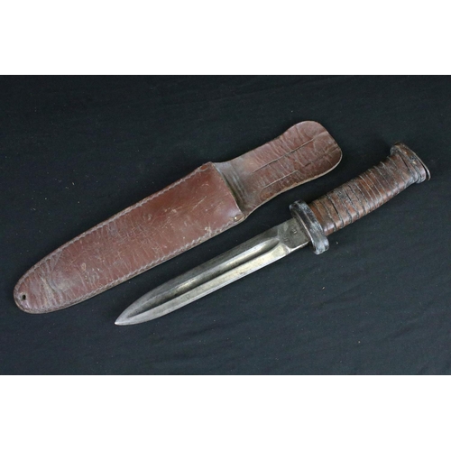 123 - A United States M1 1918 Bayonet to Trench fighting knife cut down conversion, blade marked S A 1918,... 