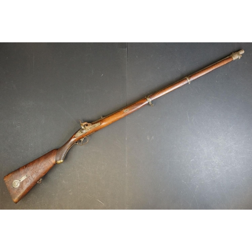 132 - An antique percussion cap muzzle loading rifle, overall length approx 119cm,