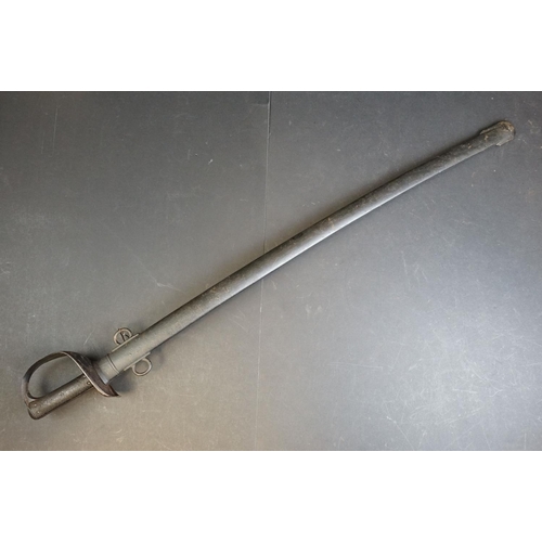 133 - A British model 1885 pattern Cavalry sword together with scabbard, WD and broad arrow mark to blade ... 