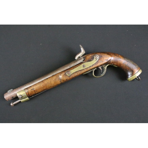 146 - An antique percussion cap muzzle loading pistol, walnut stock with brass fixings, stamped 