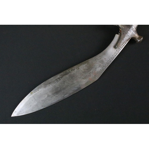 170 - A 19th century Tulwar Handled Kukri with later non original blade, steel blade with metal Tulwar han... 