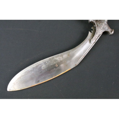 176 - A 19th century Tulwar Handled Kukri with later non original Chirra blade, steel blade with metal Tul... 