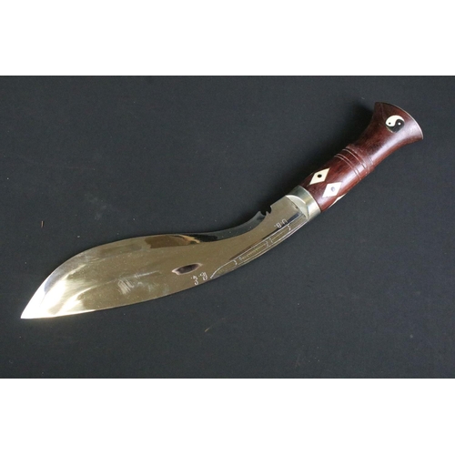 245 - A contemporary Uncle Bill Chirra large Kukri knife, polished tempered steel chirra blade, engraved U... 