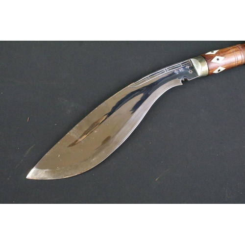 245 - A contemporary Uncle Bill Chirra large Kukri knife, polished tempered steel chirra blade, engraved U... 