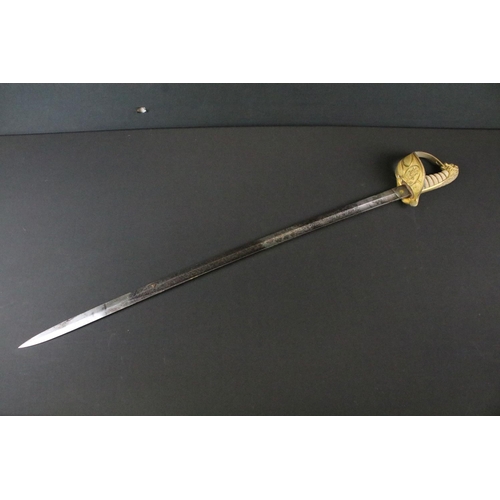 283 - A Victorian Naval Sword, etched 28½