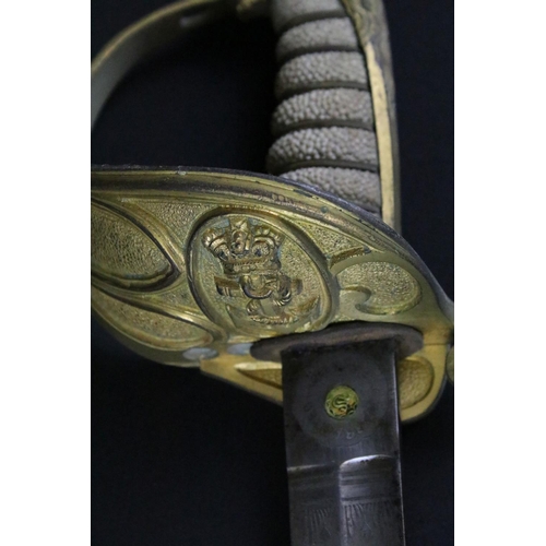 283 - A Victorian Naval Sword, etched 28½