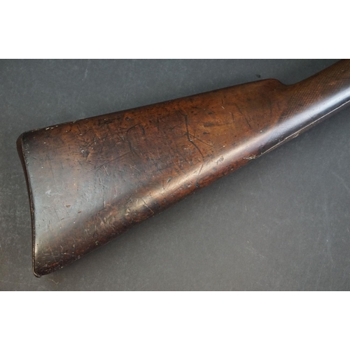 286 - An antique muzzle loading percussion cap rifle, overall length is approx 115cm.