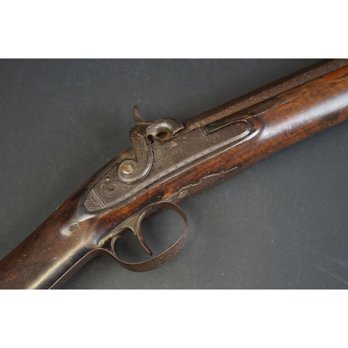 286 - An antique muzzle loading percussion cap rifle, overall length is approx 115cm.