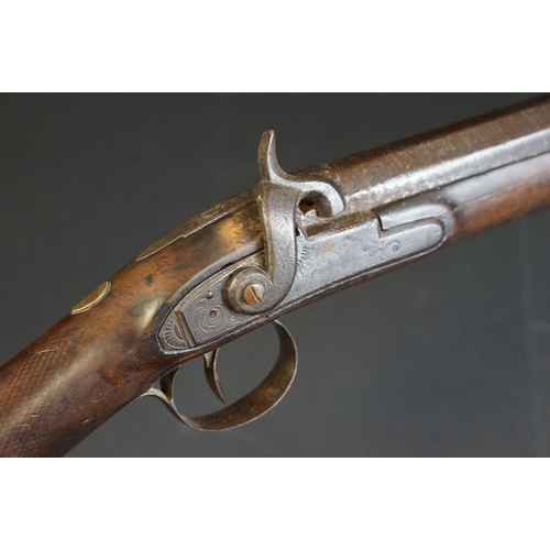 286 - An antique muzzle loading percussion cap rifle, overall length is approx 115cm.