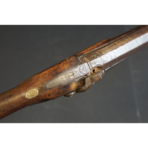 286 - An antique muzzle loading percussion cap rifle, overall length is approx 115cm.