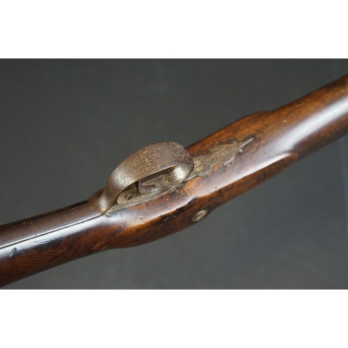 286 - An antique muzzle loading percussion cap rifle, overall length is approx 115cm.