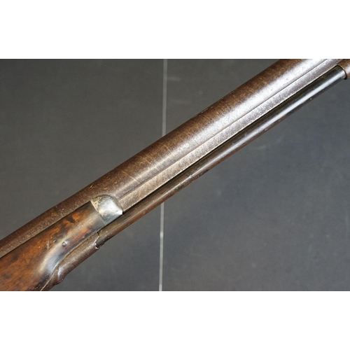 286 - An antique muzzle loading percussion cap rifle, overall length is approx 115cm.