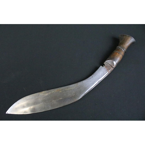 294 - An early 20th century (c.1930's) Dia Chirra Kukri knife, steel chirra blade with grooved fuller, tur... 