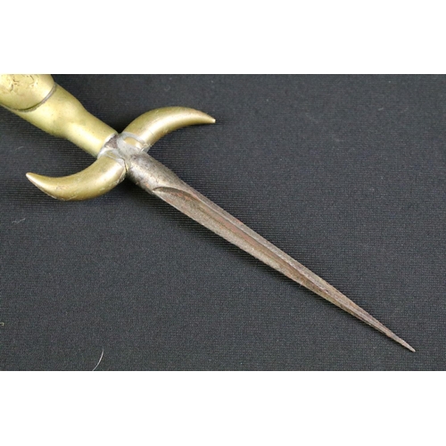 327 - A World War One / WW1 trench art dagger / letter opener, the handle made from a spent shell case wit... 