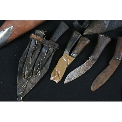 330 - A collection of Kukri small knives and sharpeners together with two leather covered scabbards and a ... 