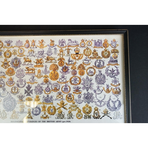 350 - A framed and glazed Regimental Cap Badges of the British Army (Pre 1920) reference poster.