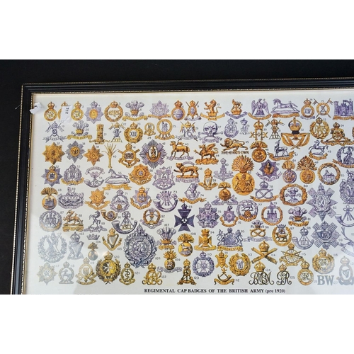 350 - A framed and glazed Regimental Cap Badges of the British Army (Pre 1920) reference poster.