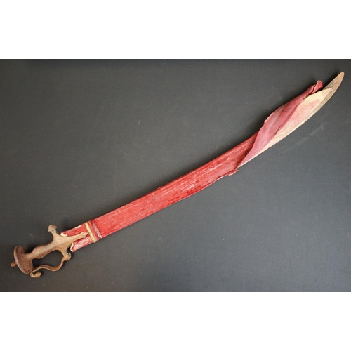 357 - A 19th century Afghan Pulwar sword, single edged curved blade, blade measures approx 89cm, overall l... 