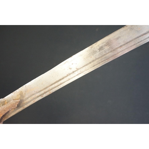 357 - A 19th century Afghan Pulwar sword, single edged curved blade, blade measures approx 89cm, overall l... 