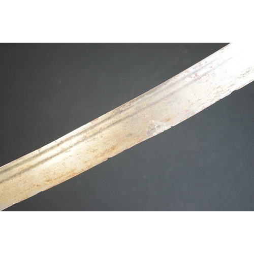 357 - A 19th century Afghan Pulwar sword, single edged curved blade, blade measures approx 89cm, overall l... 