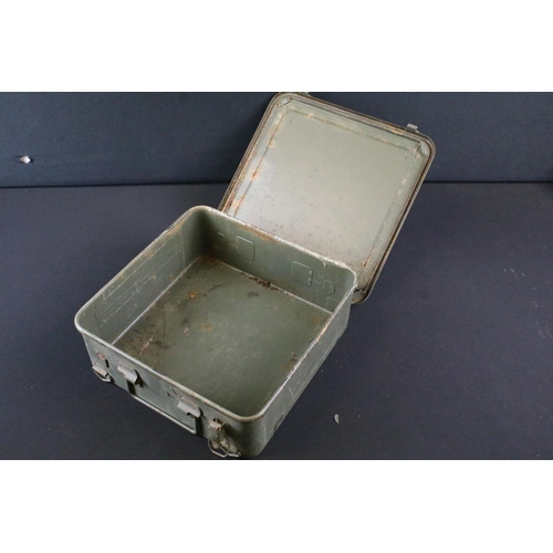 367 - A military issued truck / jeep mounted painted steel first aid box.