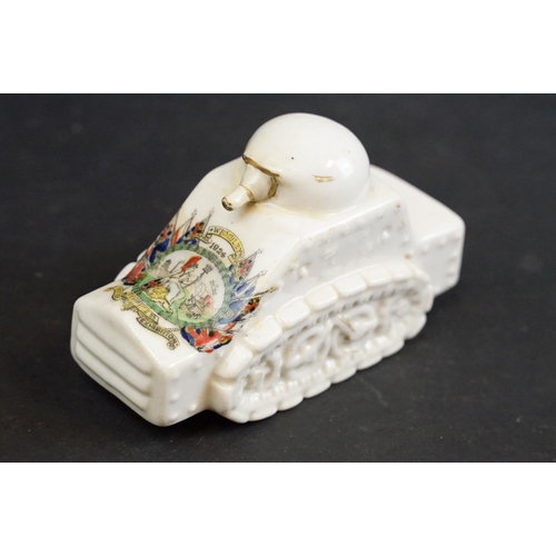 380 - A collection of three World war One / WW1 crested china ornamental Tanks.