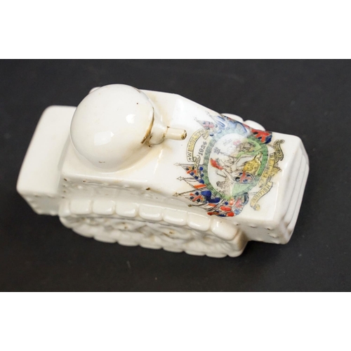 380 - A collection of three World war One / WW1 crested china ornamental Tanks.